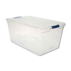 Rubbermaid Clever Store Basic Latch-Lid Container, 95 qt, 17.75 in x 29 in x 13.25 in, Clear