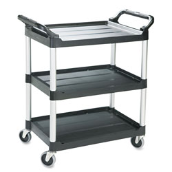 Rubbermaid Three-Shelf Service Cart, Plastic, 3 Shelves, 200 lb Capacity, 18.63 in x 33.63 in x 37.75 in, Black