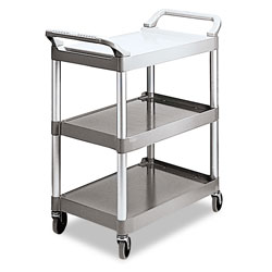 Rubbermaid Three-Shelf Service Cart, Plastic, 3 Shelves, 200 lb Capacity, 18.63 in x 33.63 in x 37.75 in, Platinum