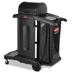 Rubbermaid Executive High Security Janitorial Cleaning Cart, Plastic, 4 Shelves, 1 Bin, 23.1 in x 39.6 in x 27.5 in, Black