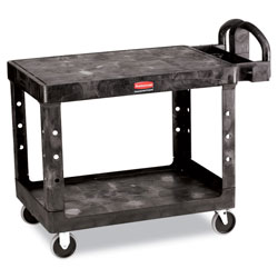 Rubbermaid Flat Shelf Utility Cart, Plastic, 2 Shelves, 500 lb Capacity, 25.25 in x 44 in x 38.13 in, Black