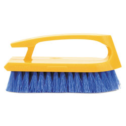 Rubbermaid Iron-Shaped Handle Scrub Brush, Blue Polypropylene Bristles, 6" Brush, 6" Yellow Plastic Handle (6482BL)