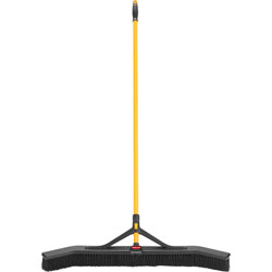 Rubbermaid Maximizer Push/Center 36 in Broom, Polypropylene Bristle, 58.1 in Overall Length, Steel Handle, 6/Carton
