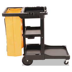 Rubbermaid Multi-Shelf Cleaning Cart, Plastic, 4 Shelves, 1 Bin, 20" x 45" x 38.25", Black (RCP617388BK)