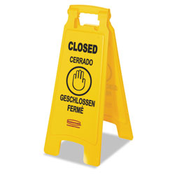 Rubbermaid Multilingual  inClosed in Sign, 2-Sided, 11 x 12 x 25, Yellow