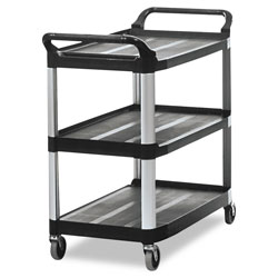 Rubbermaid Xtra Utility Cart with Open Sides, Plastic, 3 Shelves, 300 lb Capacity, 40.63 in x 20 in x 37.81 in, Black