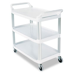 Rubbermaid Xtra Utility Cart with Open Sides, Plastic, 3 Shelves, 300 lb Capacity, 40.63 in x 20 in x 37.81 in, Off-White