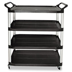 Rubbermaid Xtra Utility Cart with Open Sides, Plastic, 4 Shelves, 400 lb Capacity, 40.63 in x 20 in x 51 in, Black