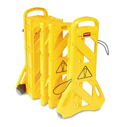 Rubbermaid Portable Mobile Safety Barrier, 16 Panels, 2 Wheels, Bright Yellow