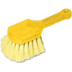 Rubbermaid Pot Scrubber Brush, 8" Plastic Handle, Gray Handle with Yellow Bristles