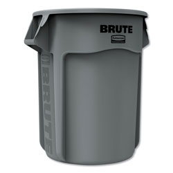 Rubbermaid Vented Round Brute Container, 55 gal, Plastic, Gray
