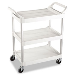 Rubbermaid Three-Shelf Service Cart, Plastic, 3 Shelves, 200 lb Capacity, 18.63 in x 33.63 in x 37.75 in, Off-White