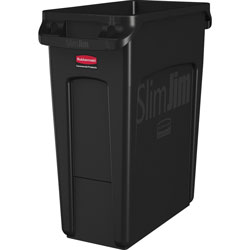 Rubbermaid Slim Jim 16G Vented Container, 16 gal Capacity, Durable, Handle, Vented, Crush Resistant, Recyclable, 25 in, x 11 in x 22 in Depth, Black, 4/Carton