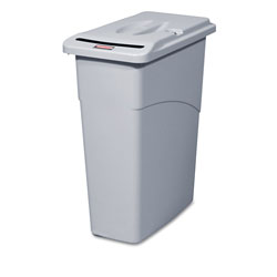 Rubbermaid Slim Jim Confidential Document Waste Receptacle with Lid, 23 gal, Light Gray