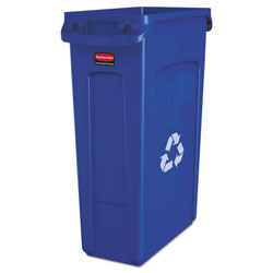 Rubbermaid Slim Jim Recycling Container w/Venting Channels, Plastic, 23 gal, Blue