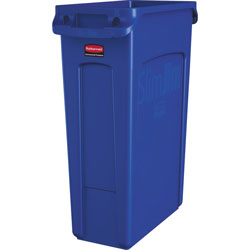 Rubbermaid Slim Jim Vented Container, 23 gal Capacity, Durable, Vented, Handle, Recyclable, 30 in, x 22 in x 11 in Depth, Blue, 4/Carton