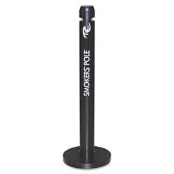 Rubbermaid Smoker's Pole, Round, Steel, 0.9 gal, 4 dia x 41h, Black