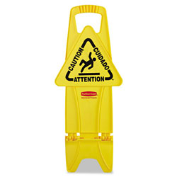 Rubbermaid Stable Multi-Lingual Safety Sign, 13w x 13 1/4d x 26h, Yellow