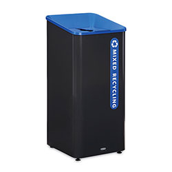Rubbermaid Sustain Decorative Refuse with Recycling Lid, 23 gal, Metal/Plastic, Black/Blue