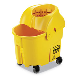 Rubbermaid WaveBrake Institution Bucket and Wringer Combos, Down-Press, 35 qt, Plastic, Yellow