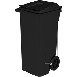 Safco 32 Gallon Plastic Step-On Receptacle - 32 gal Capacity, Easy to Clean, Foot Pedal, Lightweight, Handle, Wheels, Mobility - 37 in, x 21.3 in x 20 in Depth - Plastic - Black - 1 Carton