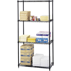 Safco Commercial Wire Shelving Unit, 36 in x 18 in, 4 Shelves, Black