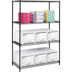 Safco Industrial Wire Shelving, Four-Shelf, 48w x 24d x 72h, Black, Ships in 1-3 Business Days