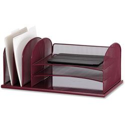Safco Onyx Desk Organizer w/Three Horizontal and Three Upright Sections,Letter Size,19.25x11.5x8.25,Wine,Ships in 1-3 Business Days