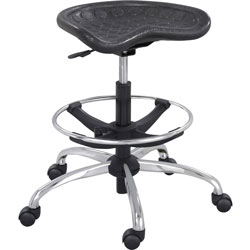 Safco Sit Star Stool with Footring & Caster, 27" to 36" Seat Height, Black/Chrome