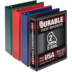 Samsill Durable D-Ring View Binders, 3 Rings, 2 in Capacity, 11 x 8.5, Black/Blue/Green/Red, 4/Pack