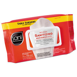 Sani Professional No-Rinse Sanitizing Multi-Surface Wipes, 9 in x 8 in, White, 72 Wipes/PK, 12/Carton