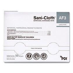 Sani Professional Sani-Cloth AF3 Germicidal Disposable Wipes, Large, 1-Ply, 8 in x 5 in, Unscented, White, 50/Pack, 10 Packs/Carton