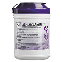 Sani Professional Super Sani-Cloth Germicidal Disposable Wipes, 1-Ply, 6 x 6.75, Unscented, White, 160/Canister, 12 Canisters/Carton
