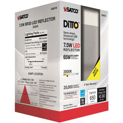 Satco Bulb, Led, 7.5W, Br30, 3000K, 3-3/4 inX5-1/2 inX3-9/10 in , White