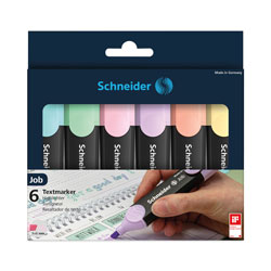 Schneider Job Pastel Highlighters, Chisel Tip (1mm/5mm), Assorted Ink Colors, Black/Assorted Barrel Colors, 6/Pack