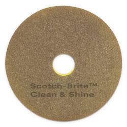 Scotch Brite® Clean and Shine Pad, 20 in Diameter, Brown/Yellow, 5/Carton
