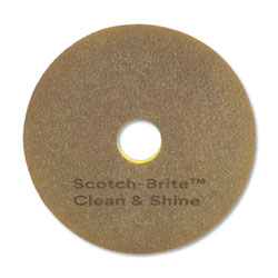 Scotch Brite® Clean and Shine Pad, 17 in Diameter, Brown/Yellow, 5/Carton