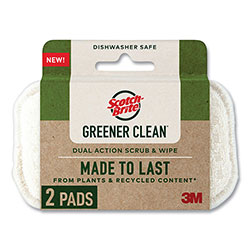 Scotch Brite® Greener Clean Dual Action Scrub and Wipe, 2.8 x 4.7, 0.7 in Thick, White, 2/Pack