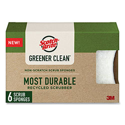 Scotch Brite® Greener Clean Non-Scratch Scrub Sponge, 2.6 x 3.3, 0.7 in Thick, White, 6/Pack