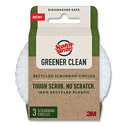 Scotch Brite® Greener Clean Recycled Scrubbing Circle, 3.5 in Diameter, 0.7 in Thick, White, 3/Pack
