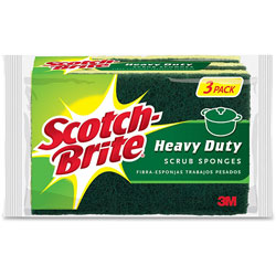 Scotch Brite® Scrub Sponge, Heavy Duty, 4-1/2 in x 2-3/4 in, 3/PK, 8PK/CT, YW/GN
