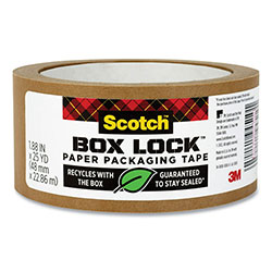 Scotch™ Box Lock Paper Packaging Tape, 3 in Core, 1.88 in x 25 yds, Brown