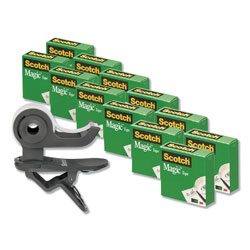 Scotch™ Clip Dispenser Value Pack with 12 Rolls of Tape, 1 in Core, Plastic, Charcoal