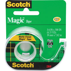 Scotch™ Dispensing Matte Finish Magic Tape - 25 ft Length x 0.75 in Width - Dispenser Included - Handheld Dispenser - 12 / Box - Clear