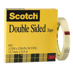 Scotch™ Double-Sided Tape, 3 in Core, 0.5 in x 36 yds, Clear