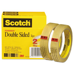 Scotch™ Double-Sided Tape, 3 in Core, 0.75 in x 36 yds, Clear, 2/Pack