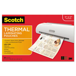 Scotch™ Laminating Pouches, 3 mil, 11.5 in x 17.5 in, Gloss Clear, 25/Pack