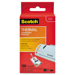 Scotch™ Laminating Pouches, 5 mil, 2.25 in x 4.25 in, Gloss Clear, 100/Pack