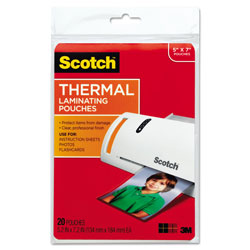 Scotch™ Laminating Pouches, 5 mil, 5 in x 7 in, Gloss Clear, 20/Pack