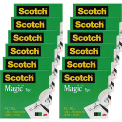 Scotch™ Magic Tape, 1 in Core, 3/4 in x 1296 in, 12 Rolls/PK, Transparent